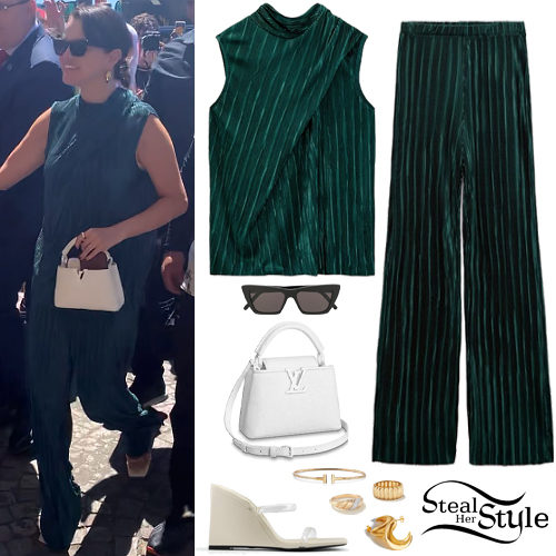 Green Pleated Blouse and Pants