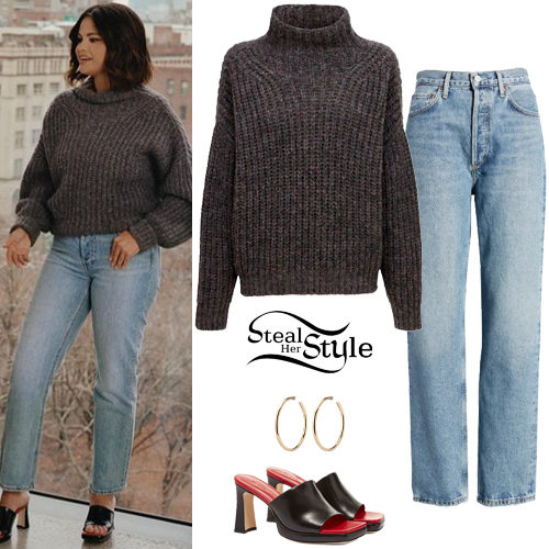 Grey Wool Sweater, Mule Sandals