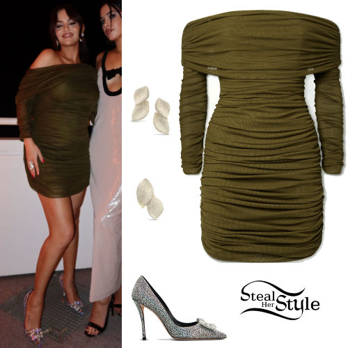 Khaki Dress, Crystal Pumps
