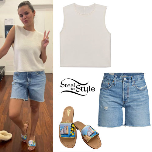 Knit Top, Denim Shorts