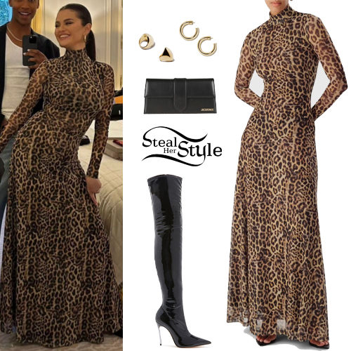 Leopard Dress, Gold Earrings