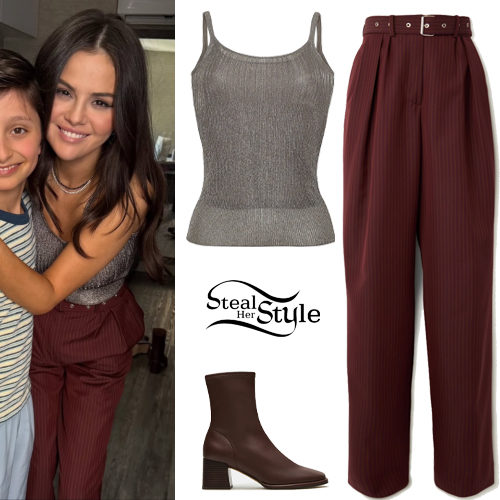 Metallic Top, Burgundy Pants