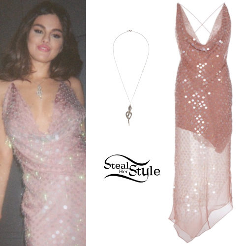 Pink Sequin Dress, Snake Necklace