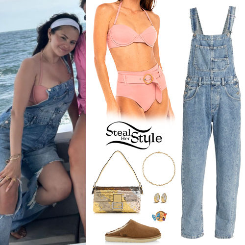Pink Swimsuit, Denim Overalls