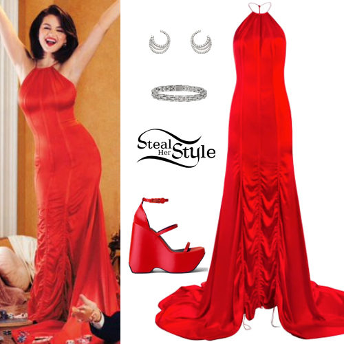 Red Gown, Platform Sandals