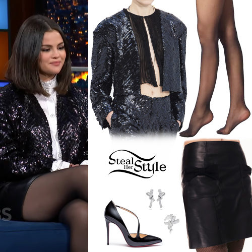 Sequin Jacket, Leather Skirt