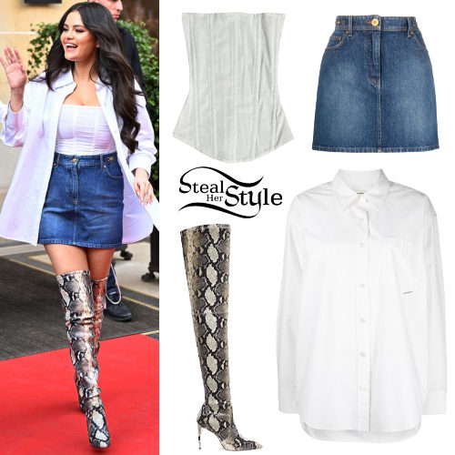 White Corset, Denim Skirt