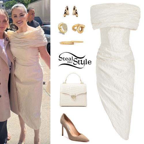 White Midi Dress, Suede Pumps