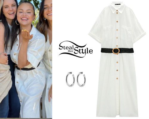 White Shirt Dress, Silver Hoops