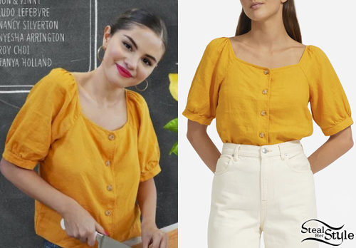 Yellow Linen Puff-Sleeve Top