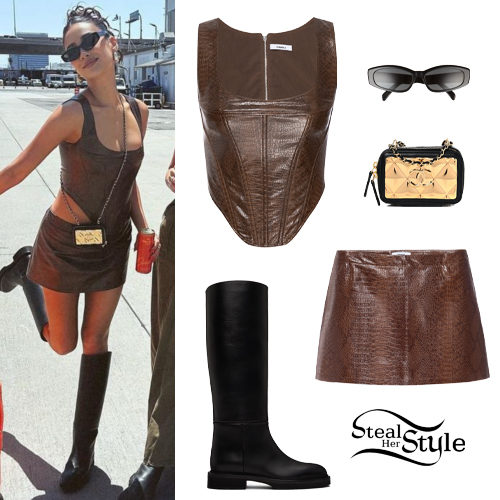 Brown Faux Leather Corset and Mini Skirt