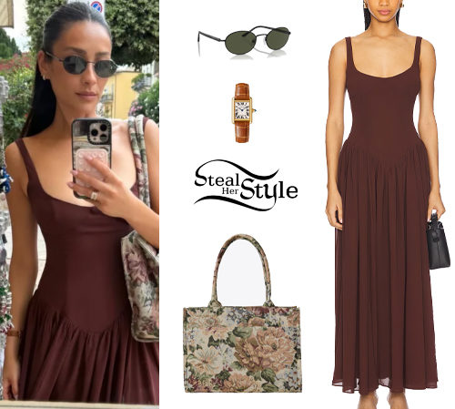 Brown Dress, Floral Bag