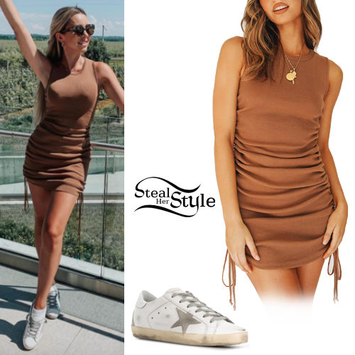 Brown Knit Dress, White Sneakers