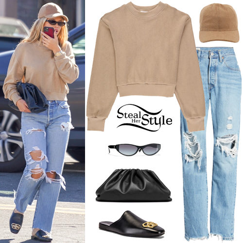 Beige Sweatshirt, Ripped Jeans