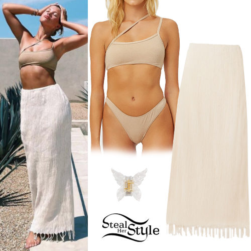 Beige Top, Fringed Skirt