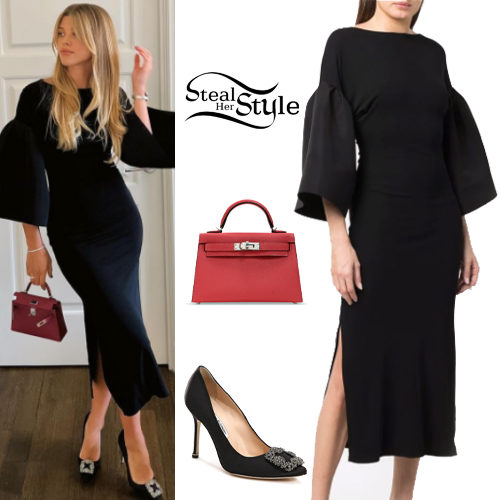 Khaite Puff-Sleeve Dress and Embellished Pumps