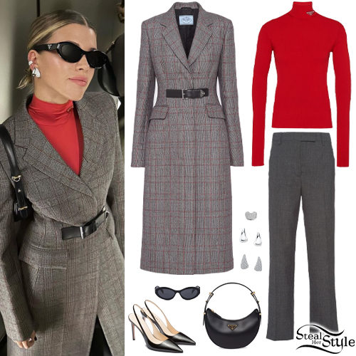 Checked Coat, Red Turtleneck