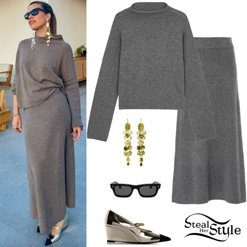 Grey Cashmere Sweater and Midi Skirt