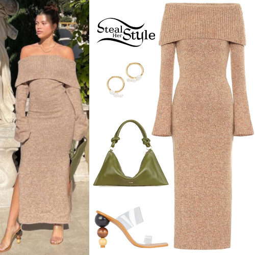 Off-the-Shoulder Knit Maxi Dress and Sculpture Heel Mules