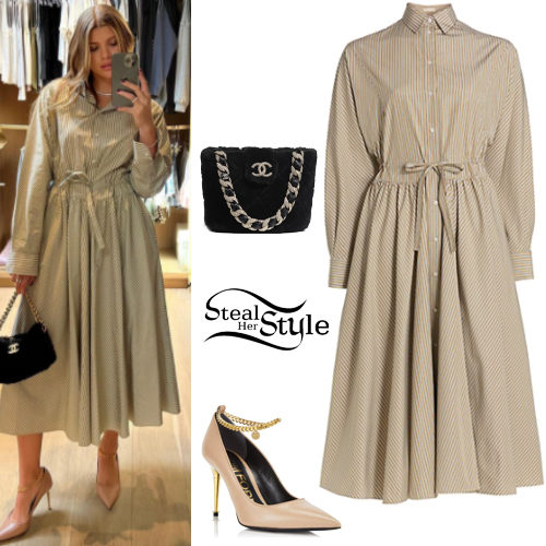 Striped Shirtdress and Chain-Detail Pumps