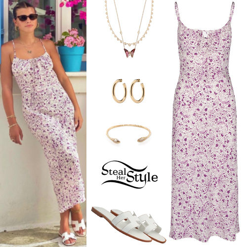 Printed Dress, White Sandals