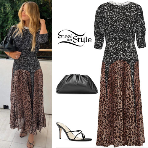 Printed Midi Dress, Black Sandals