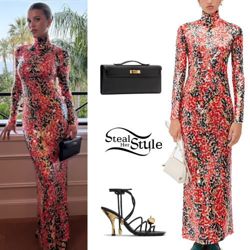 Sequin Floral Maxi Dress and Black Strappy Sandals