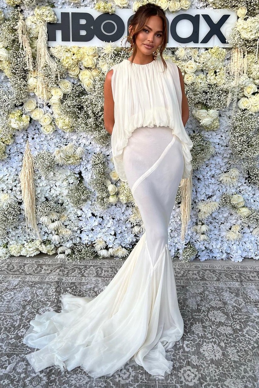 Rick Owens Draped Silk-Crepon Gown and Gold Hoops