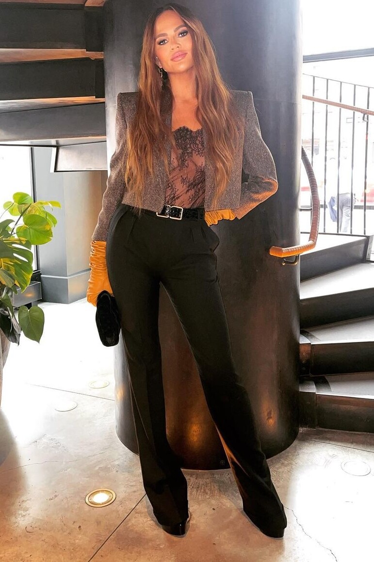 Cropped Tweed Jacket and Lace Bodysuit