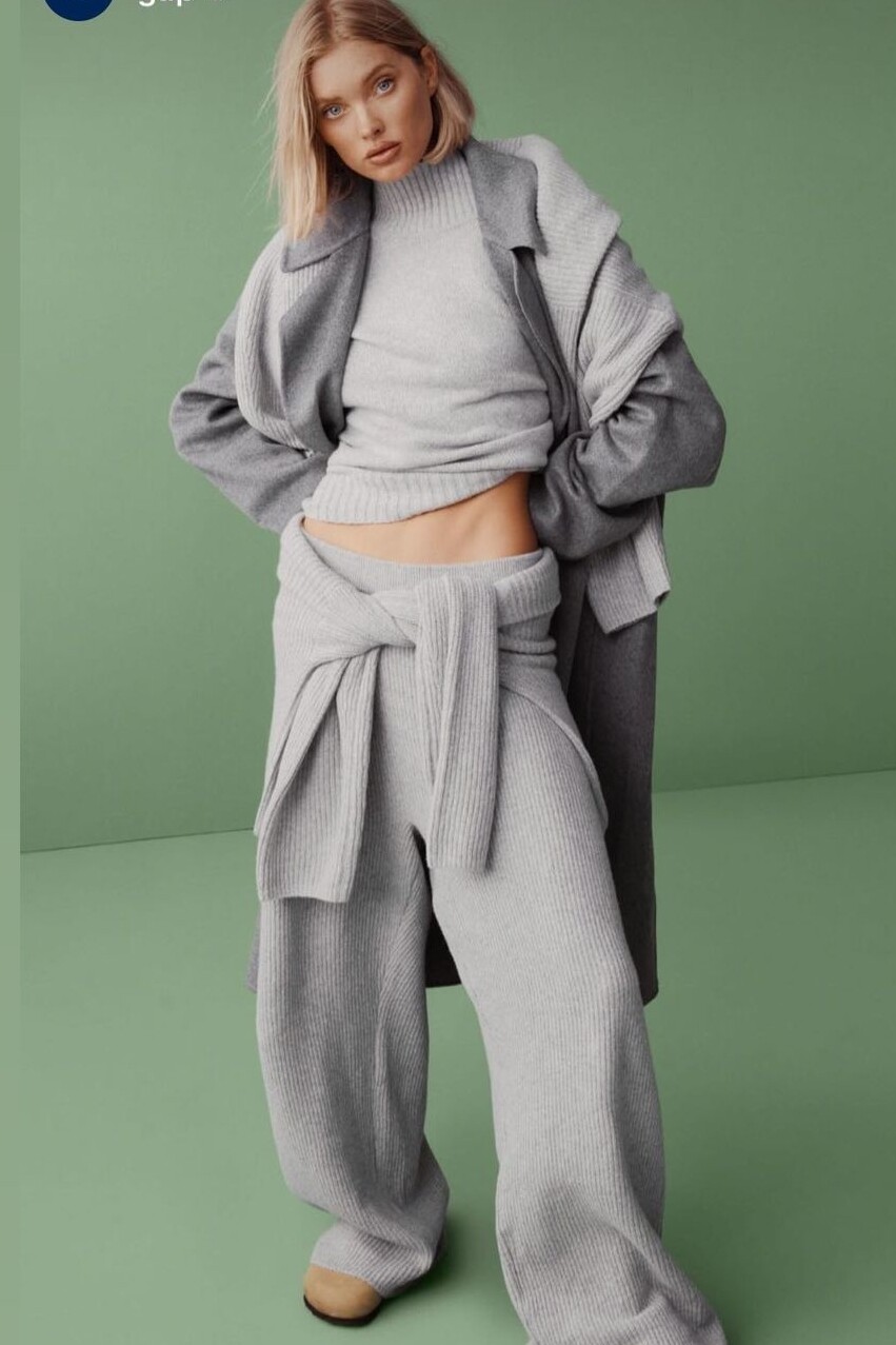 Grey Cashsoft Mockneck and Wide-Leg Sweater Pants
