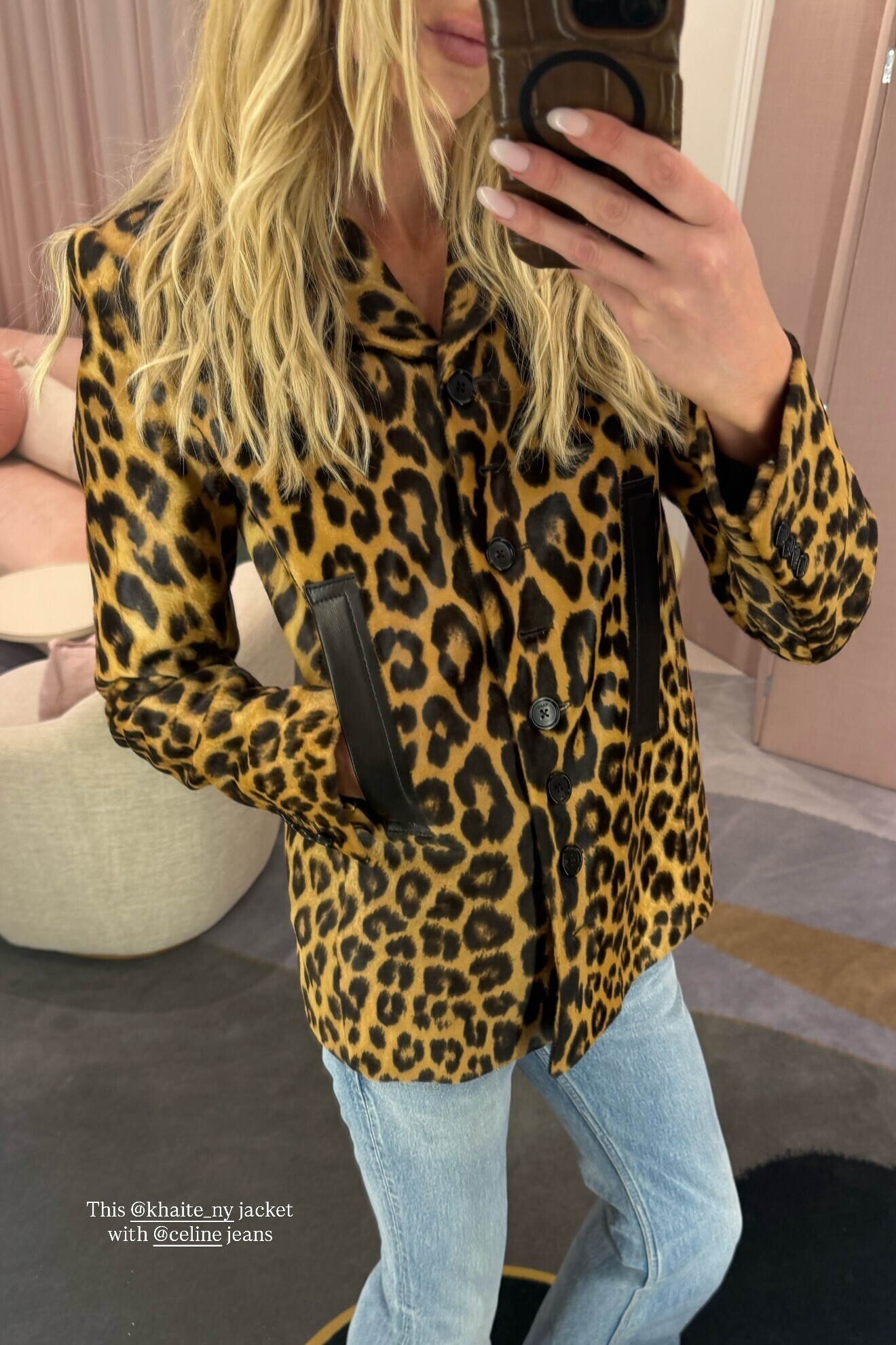 Leopard-Print Calf Hair Jacket and Light Wash Jeans