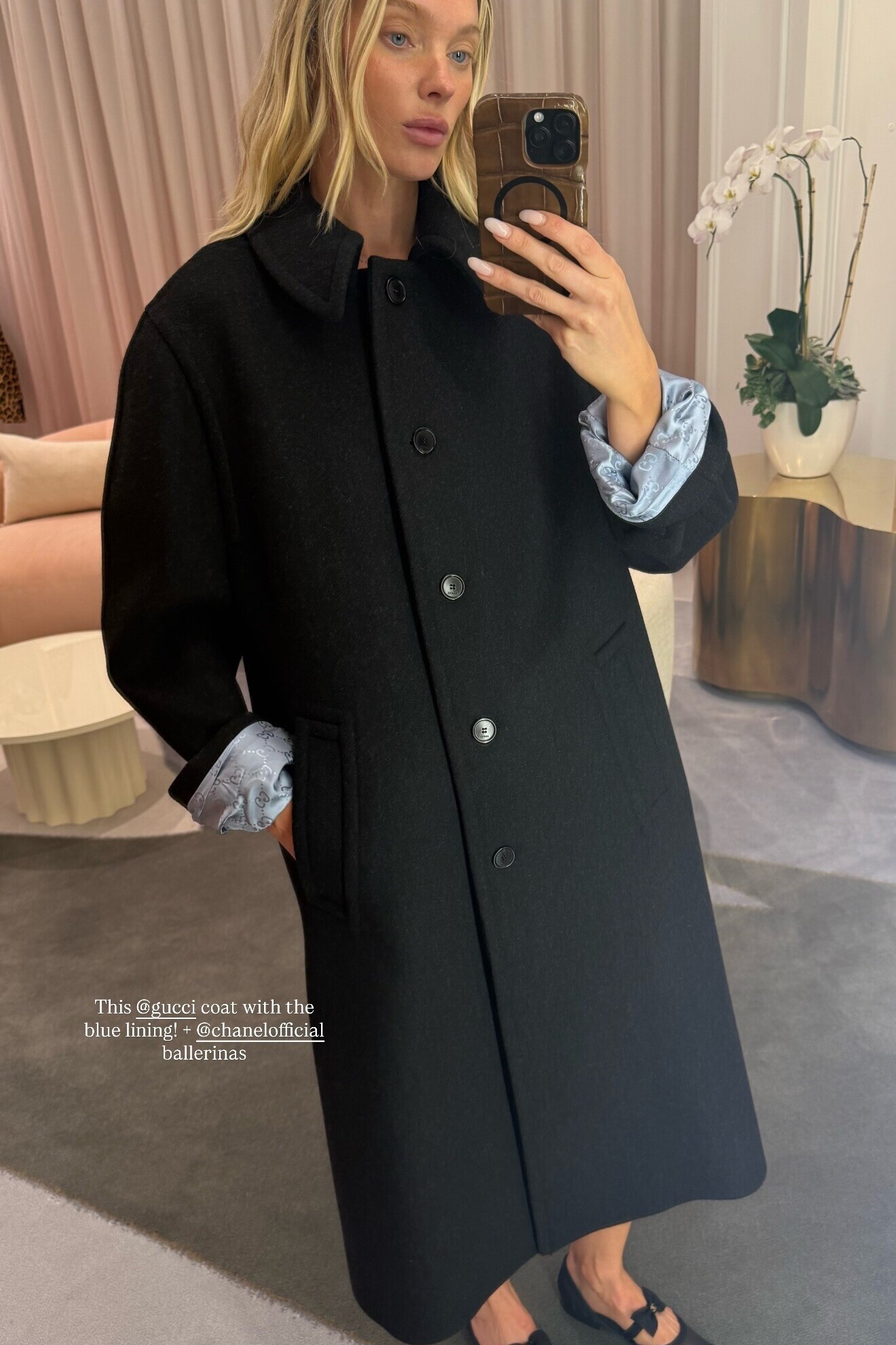 Gucci Wool Batavia Coat and Chanel Ballet Flats