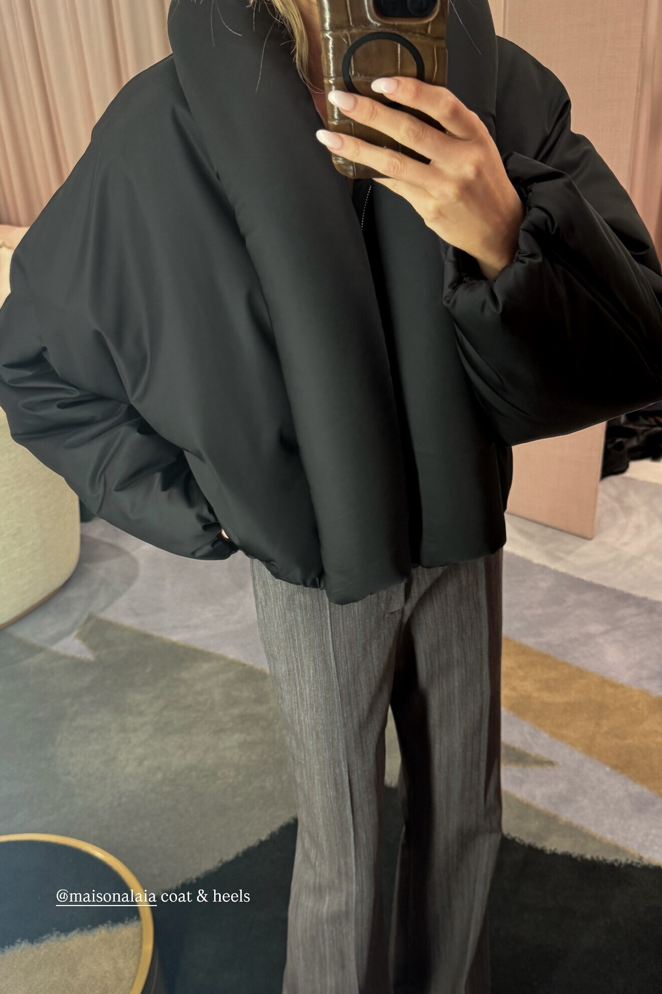Taffeta Padded Bomber and Pinstripe Trousers