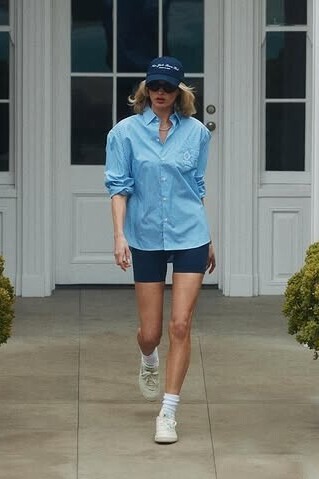 Blue Striped Shirt and Navy Biker Shorts