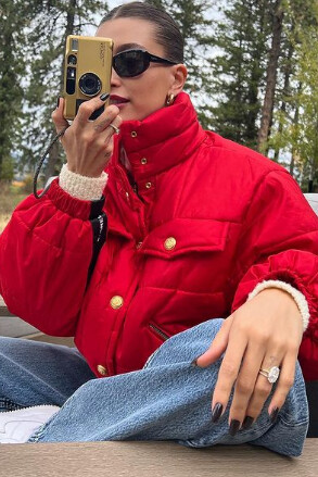 Vintage Chanel Red Puffer Jacket and Baggy Jeans