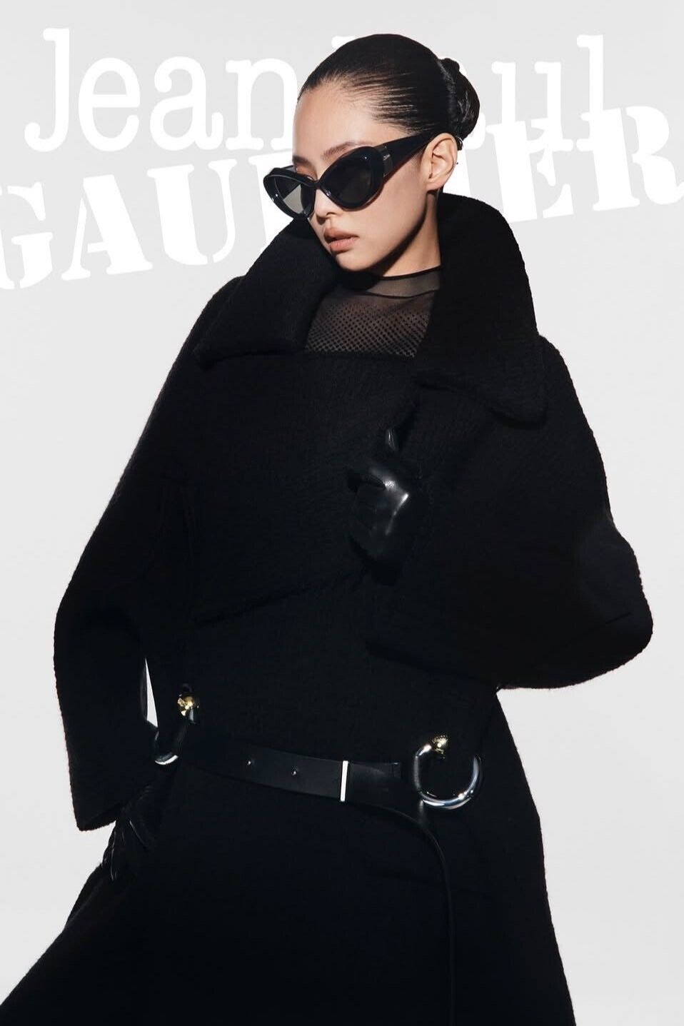 Jean Paul Gaultier Long Coat and Cat-Eye Sunglasses