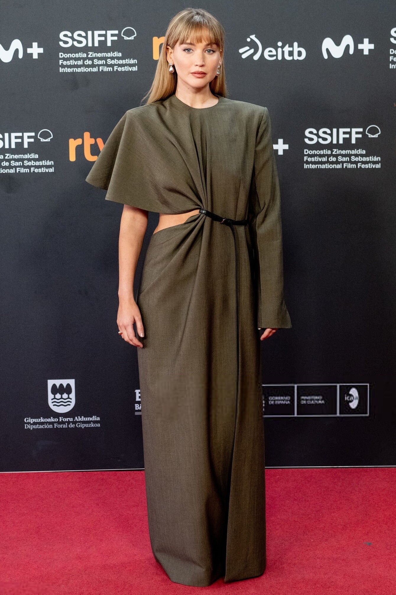 Wool Cut-Out Maxi Dress and Double Ball Earrings