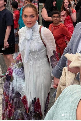 Pleated Floral Chiffon Gown and Velvet Shoulder Bag