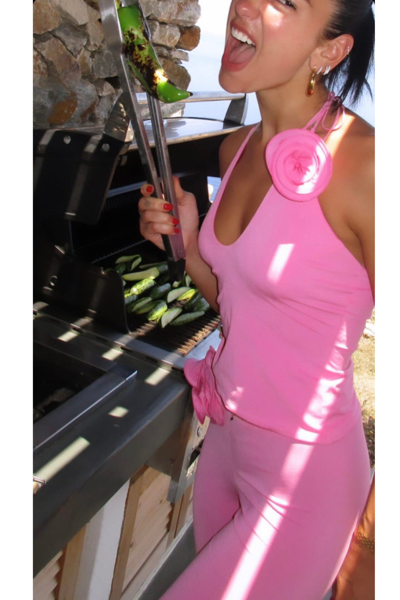 Pink Halter Rosette Top and Matching Leggings
