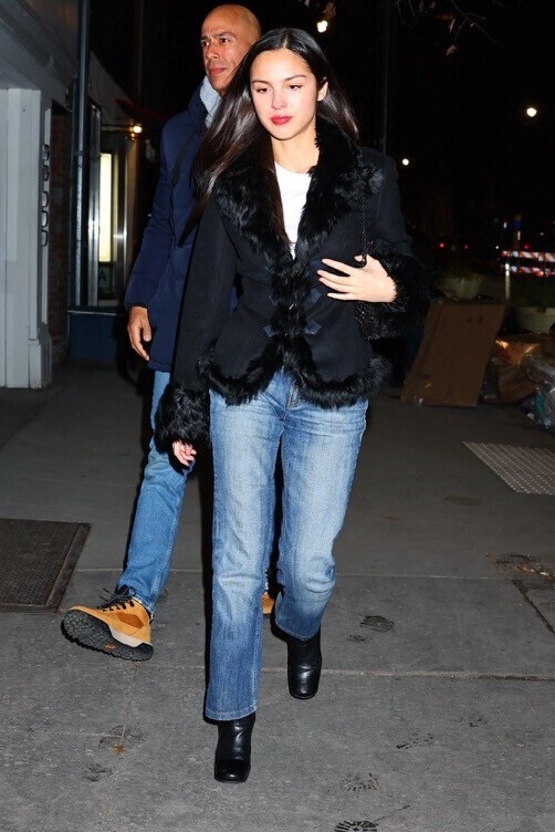 Alpaca Fur Trim Jacket and Buckle Jeans