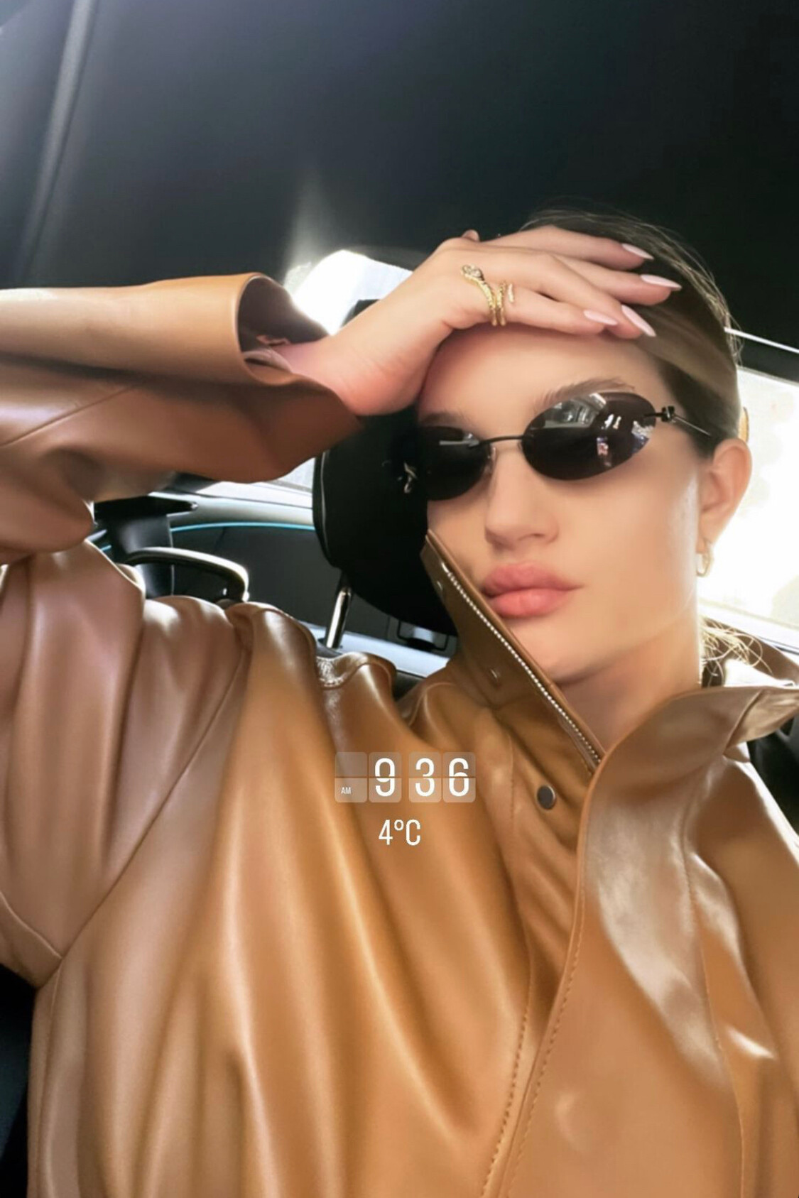 Tan Leather Longline Coat and Oval Sunglasses