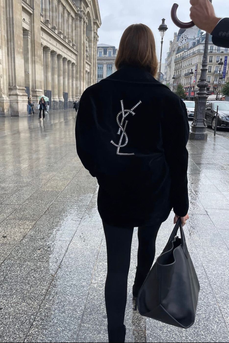 Velvet YSL Logo Peacoat and Pleated Tote