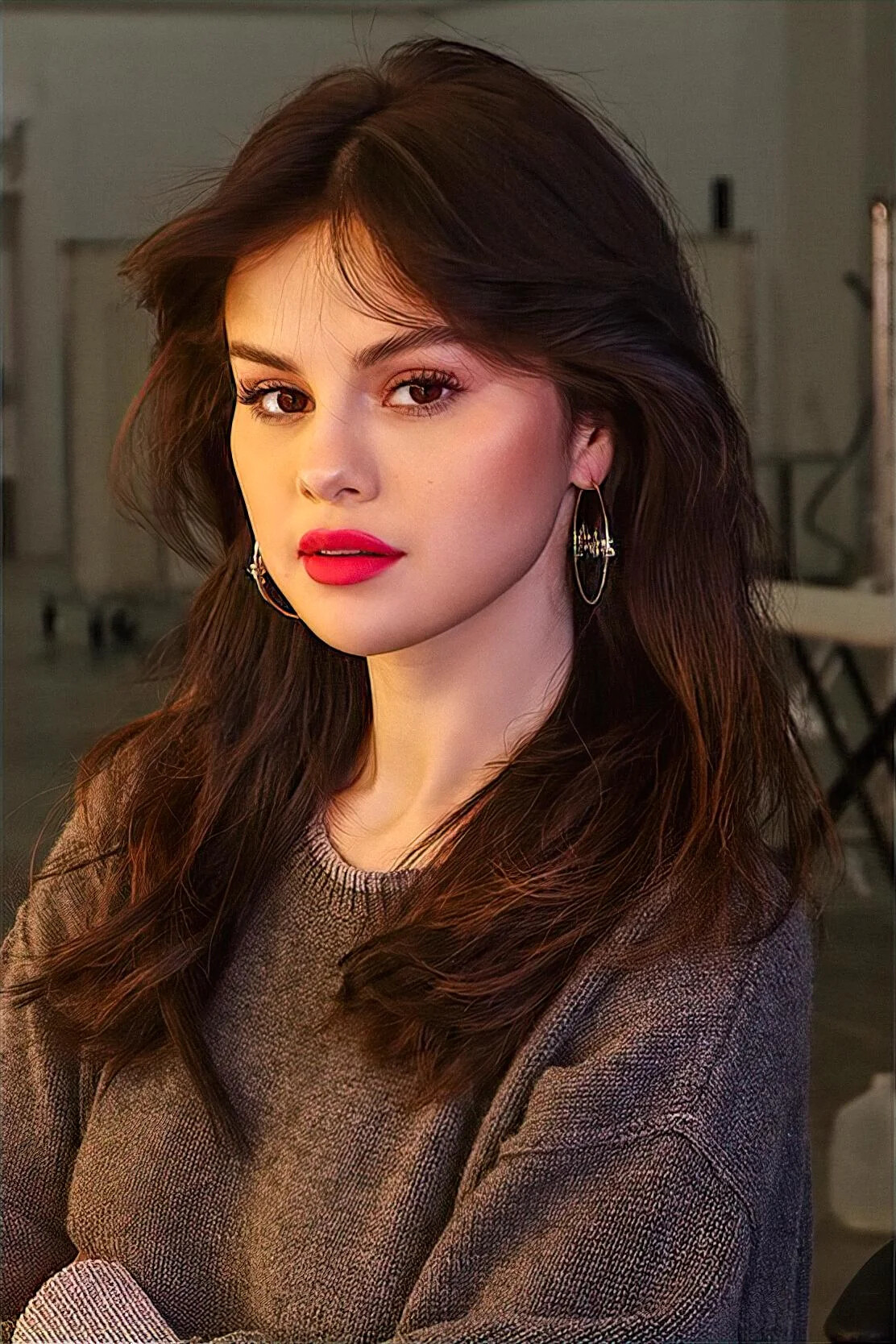 Cashmere-Blend Sweater and Gold Hoop Earrings