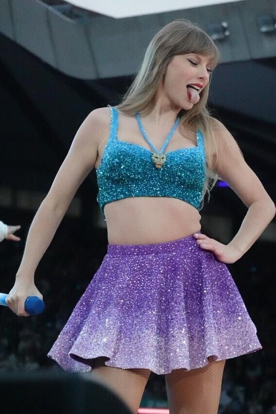 Blue Sequin Crop Top and Ombre Purple Skirt
