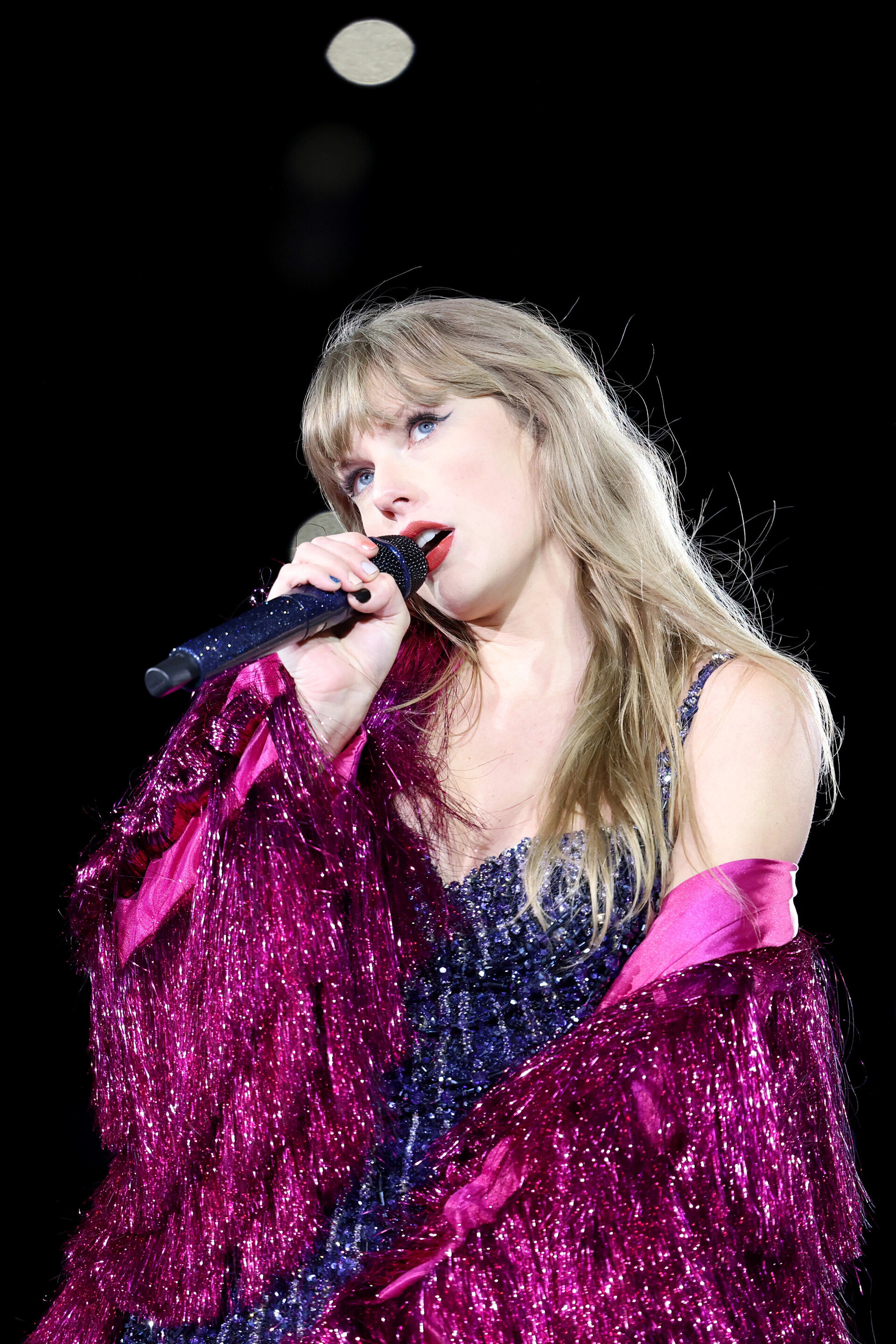 Sequin Bodysuit and Magenta Fringe Jacket