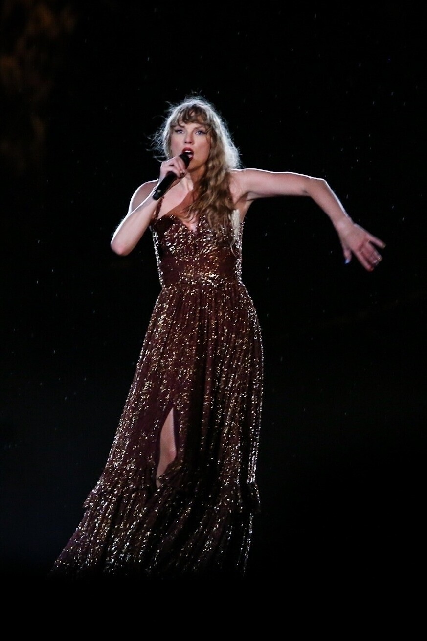 Sequin-Embellished Etro Gown and Custom Louboutin Boots