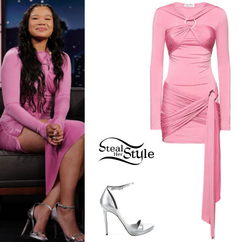 Pink Dress, Silver Sandals