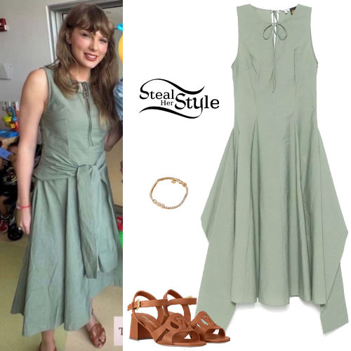 Green Dress, Brown Sandals