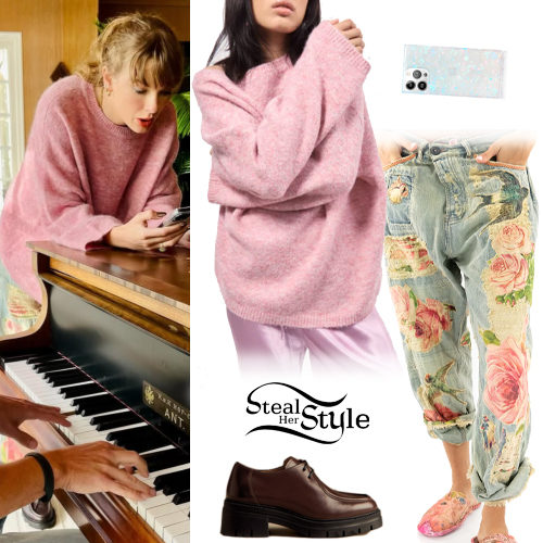 Pink Sweater, Printed Jeans