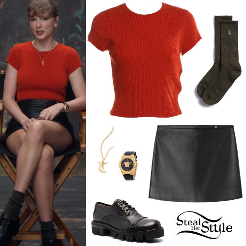 Red Dress, Leather Skirt